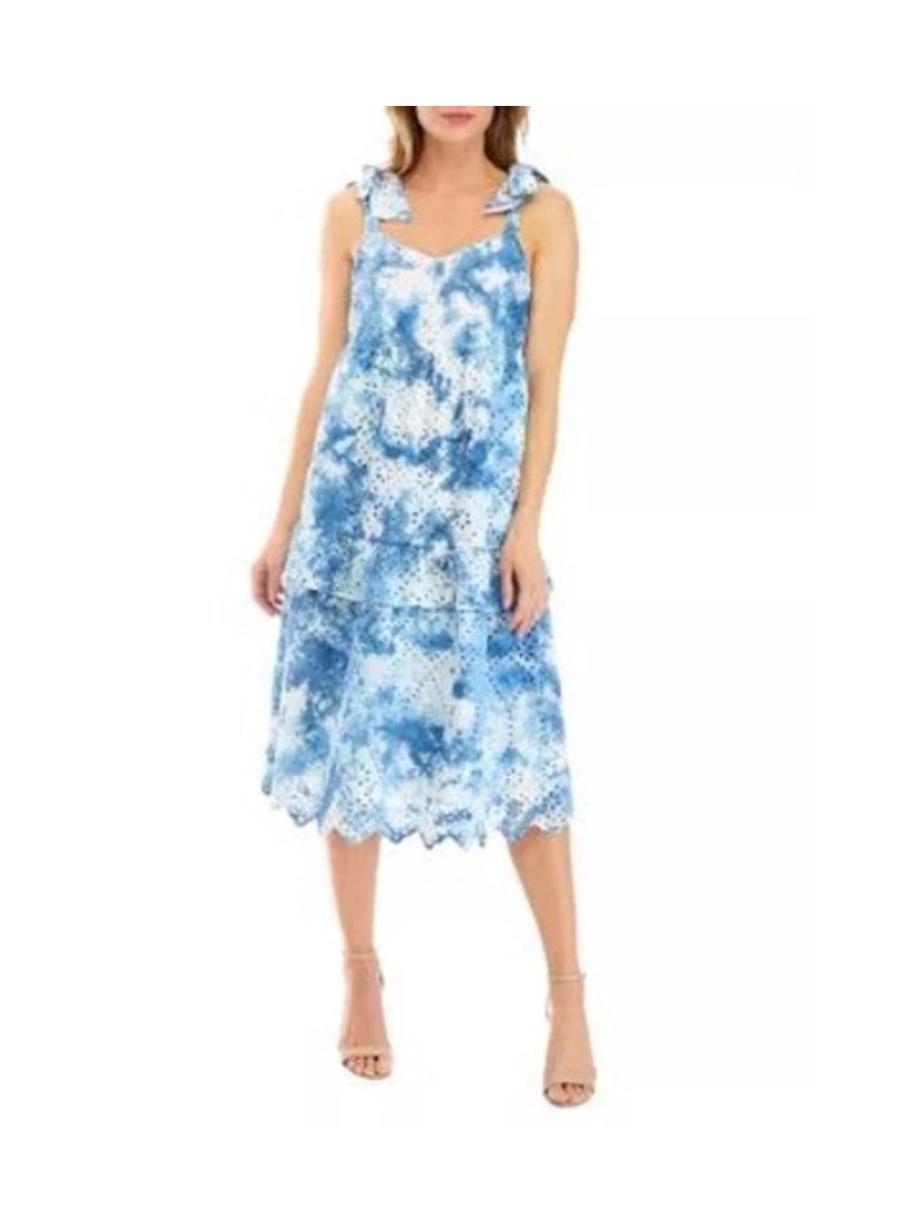 crown & ivy Blue Tie-Dye Eyelet Midi Dress